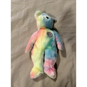 TY 2000 BEAR BEANIE BUDDY  Plush Stuffed Animal Tie Dye HAPPY BIRTHDAY